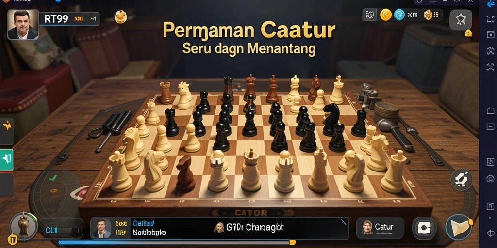 Screenshot utama RT99 menampilkan antarmuka permainan Catur yang interaktif.