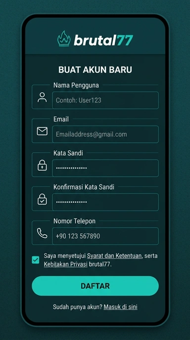 Tampilan halaman daftar brutal77