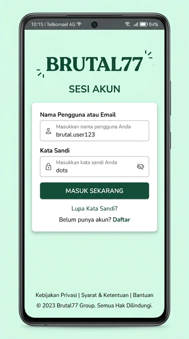 Tampilan halaman login brutal77